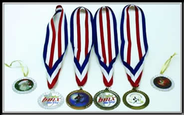 BMX Assorted Medallions & RWB Neck Ribbons.