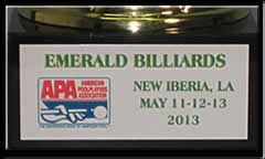APA 8-Ball Tri-Cup Champion Trophy - Close up of Plate
