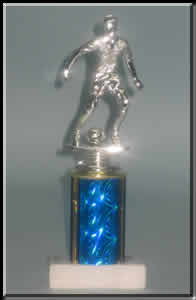 1009, $6.00 Soccer Trophy, blue pedistal. 