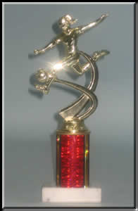 1009, $6.00 Soccer Trophy, red pedistal. 