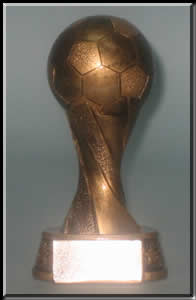 RF117A, $8.00, Soccer Trophy, rising swirl with soccer ball on top.