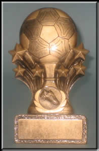 RF2250B, $7.00, Soccer Trophy, shooting stars with soccer ball and shoe.